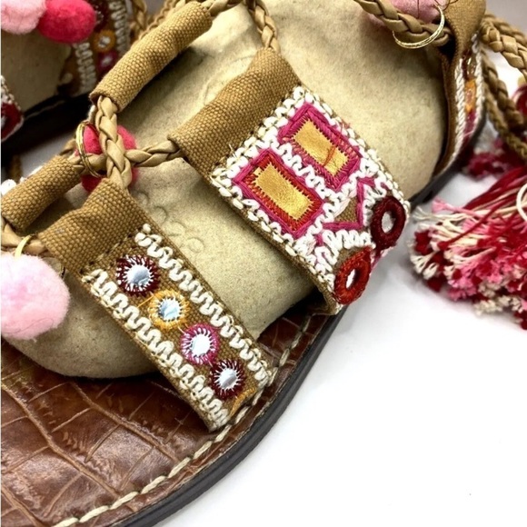 Womens Sam Edelman Sz 8.5 Sandals Gretchen Tassel Lace Up Leather Boho Open Toe - Picture 4 of 7